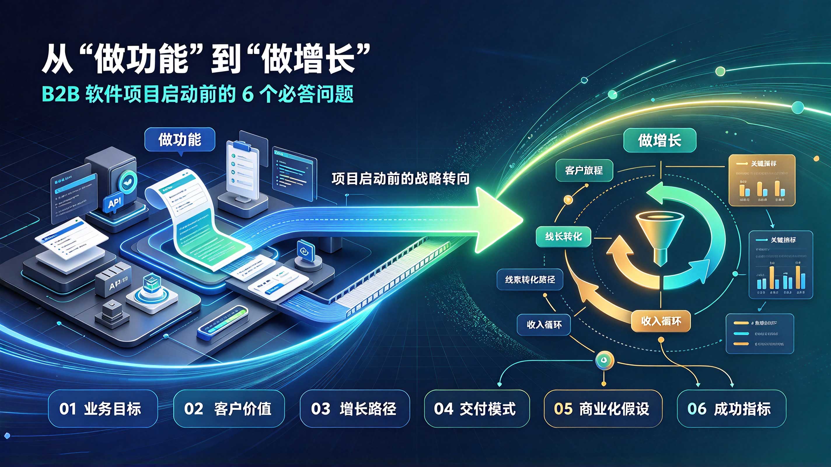 从「做功能」到「做增长」：B2B 软件项目启动前的 6 个必答问题 封面
